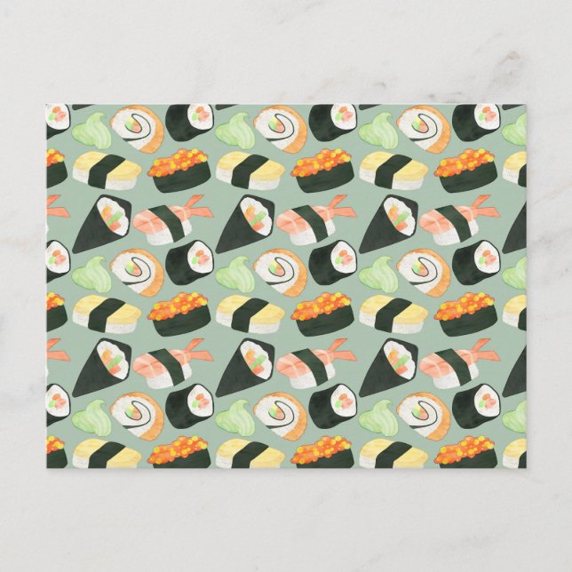 Watercolor Sushi Pattern Postcard (Front)