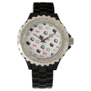 Watercolor Sushi Salmon Cucumber Rolls Watch