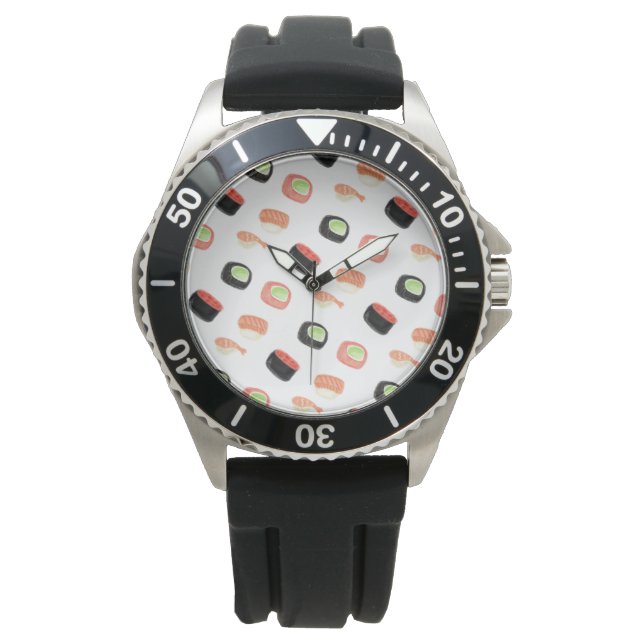 Watercolor Sushi Salmon Cucumber Rolls Watch (Front)