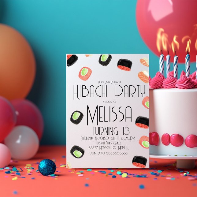 Watercolor Sushi Teen Birthday Hibachi Restaurant  Invitation (Creator Uploaded)