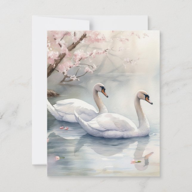 Watercolor Swan Couple Holiday Card (Front)