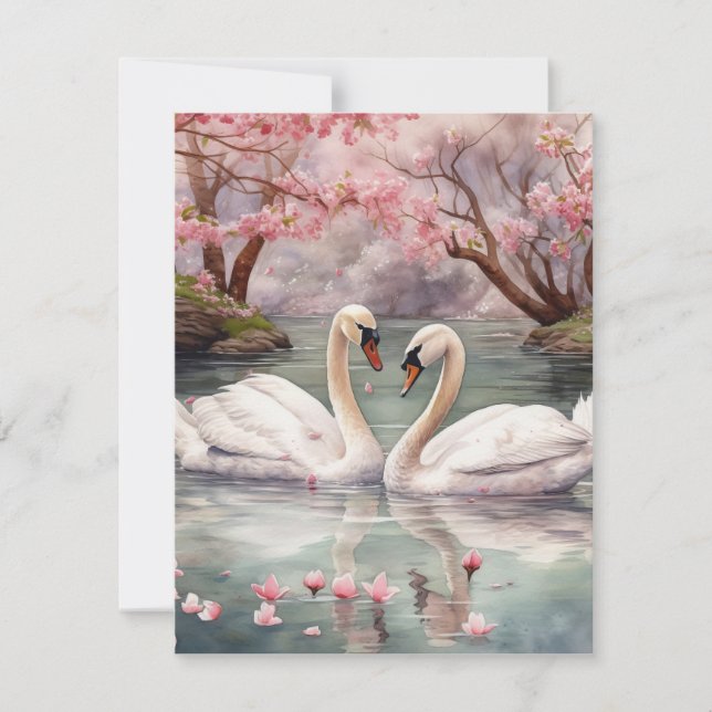 Watercolor Swan Couple Holiday Card (Front)
