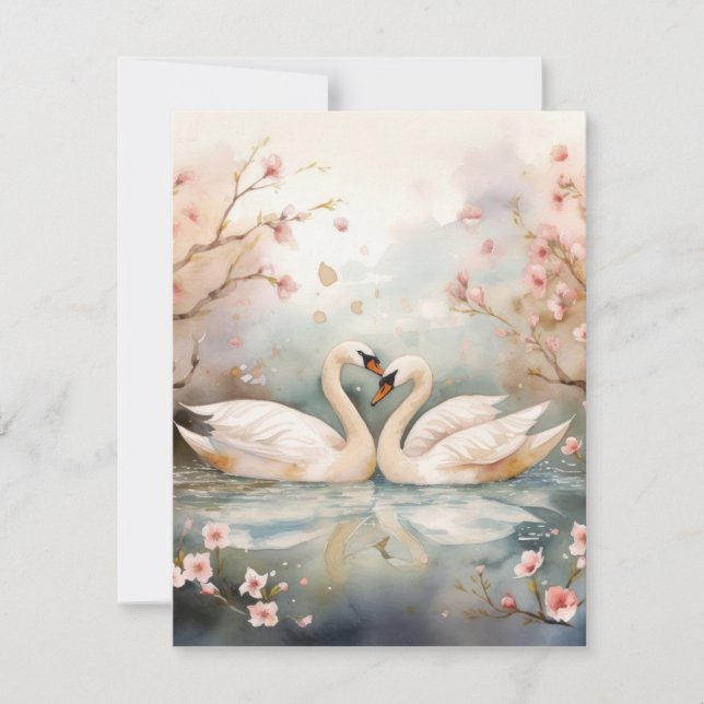 Watercolor Swan Couple Holiday Card (Front)