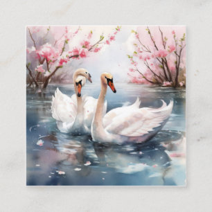 Watercolor Swan Couple Square Business Card