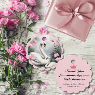 Watercolor Swan Lake Pink Lotus Floral Baby Shower Favour Tags