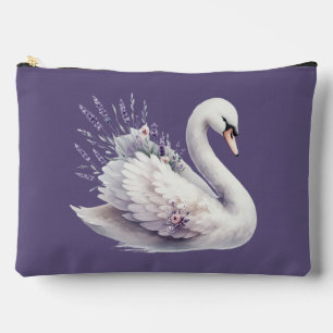 Watercolor Swan with Lavender Florals Accessory Pouch