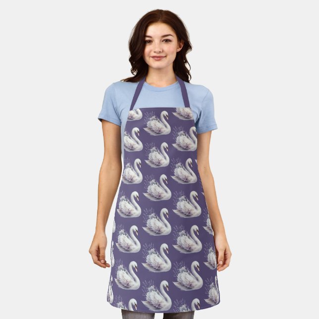 Watercolor Swan with Lavender Florals Apron (Worn)
