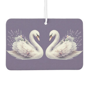 Watercolor Swan with Lavender Florals Car Air Freshener