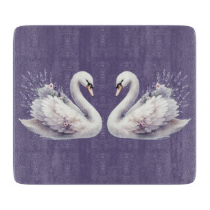 Watercolor Swan with Lavender Florals Cutting Board