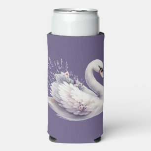 Watercolor Swan with Lavender Florals Seltzer Can Cooler