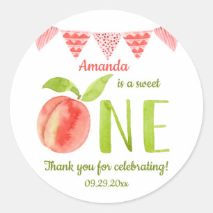 Watercolor Sweet As A Peach First Birthday  Classic Round Sticker