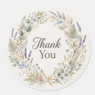 Watercolor Sweet Botanical Thank You Classic Round Sticker