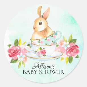 Watercolor Sweet Bunny Baby Tea Party Sticker