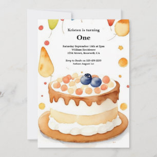 Watercolor Sweet Cake 1st Birthday Invitation