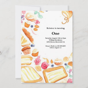 Watercolor Sweet Cake 1st Birthday Invitation