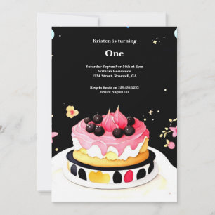 Watercolor Sweet Cake 1st Birthday Invitation