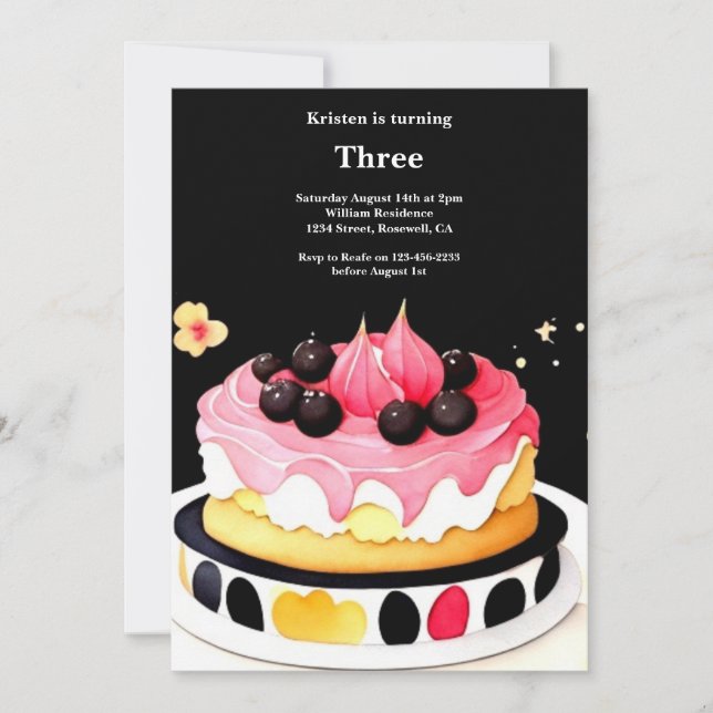 Watercolor Sweet Cake Birthday Invitation (Front)