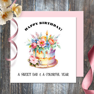 Watercolor Sweet Cake Happy Birthday Card