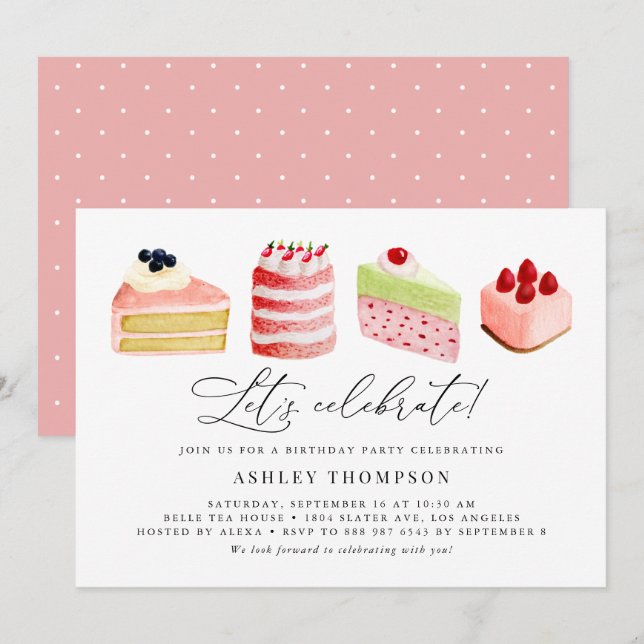 Watercolor Sweet Cakes Birthday Party Brunch Invitation (Front/Back)