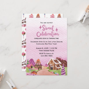 Watercolor Sweet Candy Land Birthday Party Invitation