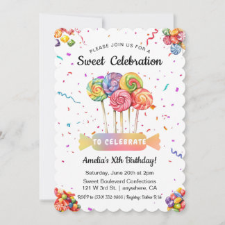 Watercolor Sweet Celebration Kid's Candy Birthday Invitation