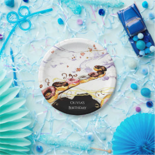 Watercolor Sweet Doughnut Birthday Paper Plate