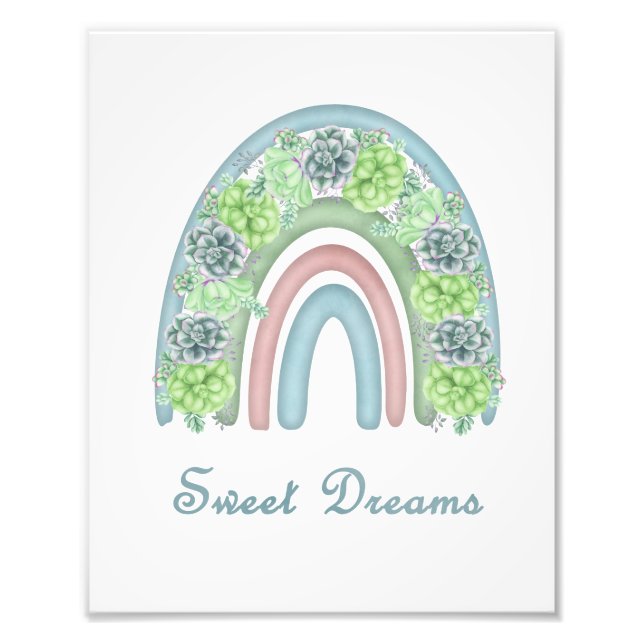 Watercolor Sweet Dreams Rainbow with Succulents Photo Print (Front)