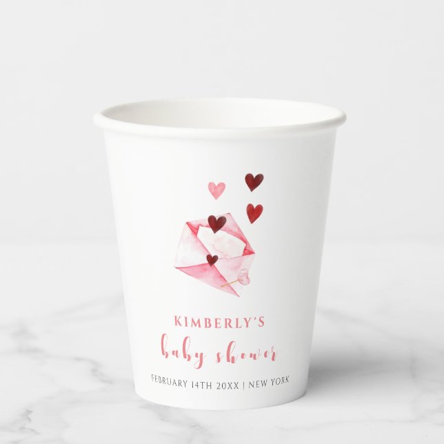 Watercolor Sweet Heart Letter Baby Shower Paper Cups (Front)