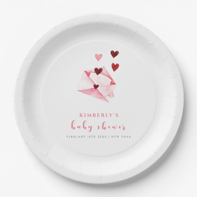 Watercolor Sweet Heart Letter Baby Shower Paper Plate (Front)