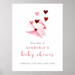 Watercolor  Sweet Heart Letter Welcome Baby Shower Poster