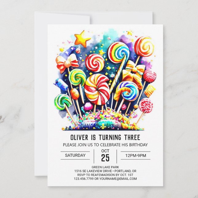Watercolor Sweet Lollipop Birthday Invitation (Front)