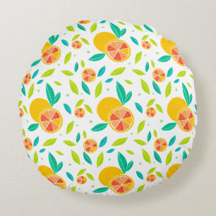 Watercolor Sweet Oranges Pattern Round Cushion