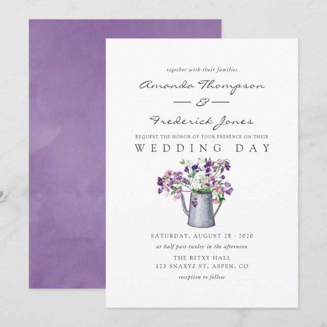 Watercolor Sweet Pea Floral Wedding Invitation (Front/Back)