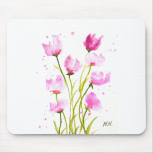 Watercolor Sweet peas Floral Pink Girly Botanical Mouse Mat