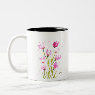Watercolor Sweet peas Floral Pink Girly Botanical Two-Tone Coffee Mug