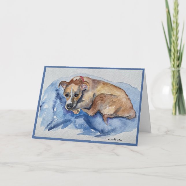 watercolor sweet rescue pup Folded Greeting Card (Front)