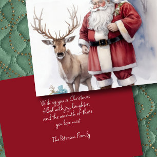 Watercolor Sweet Santa with Reindeer Card