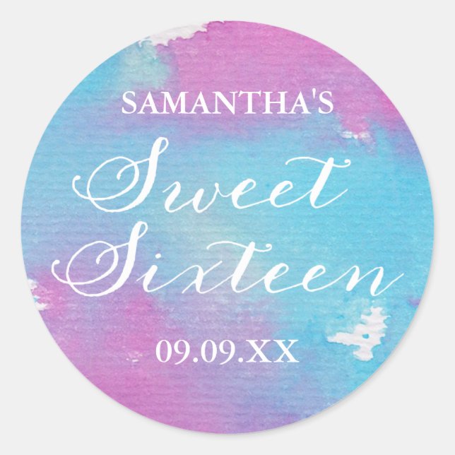 Watercolor Sweet Sixteen Personalised Stickers (Front)