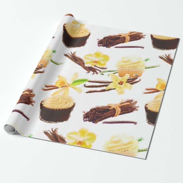 Watercolor Sweet Vanilla Orchid Wrapping Paper (Unrolled)