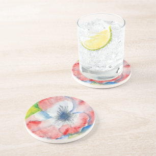 Watercolor Sweetpea Flower Art Coaster