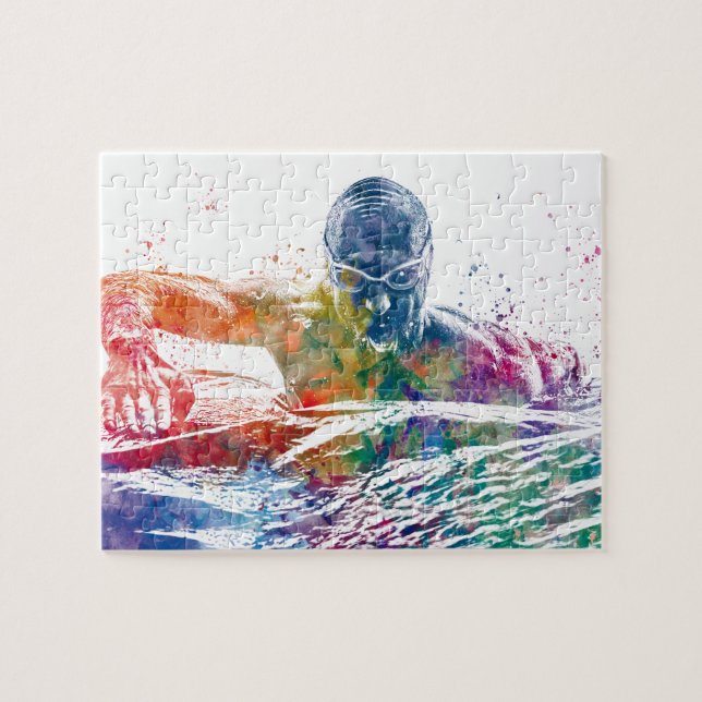 Watercolor swimmer jigsaw puzzle (Horizontal)