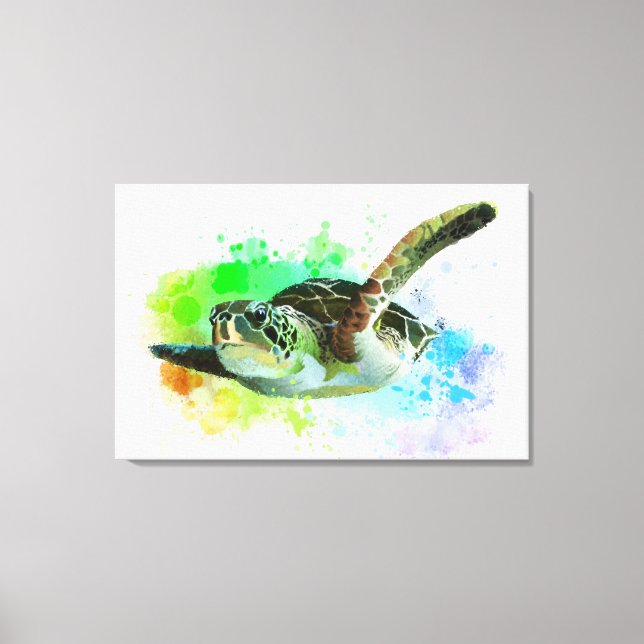 Watercolor Swimming Sea Turtle Canvas Print (Front)