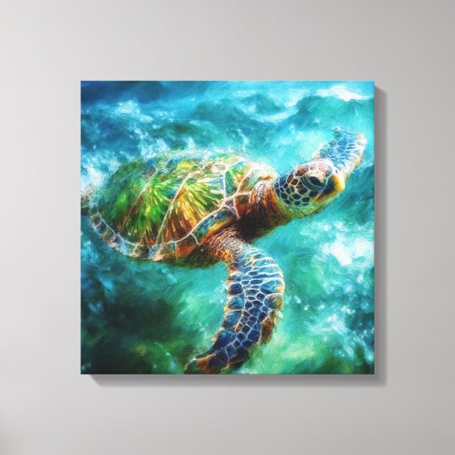 Watercolor Swimming Sea Turtle Canvas Print (Front)