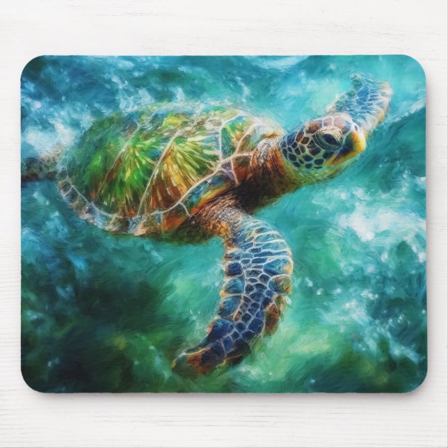 Watercolor Swimming Sea Turtle Mouse Mat (Front)