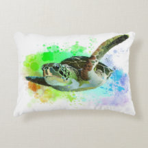 Watercolor Swimming Sea Turtle Pillow