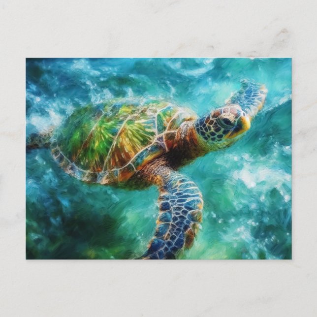 Watercolor Swimming Sea Turtle Postcard (Front)
