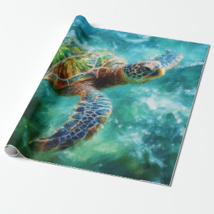 Watercolor Swimming Sea Turtle Wrapping Paper