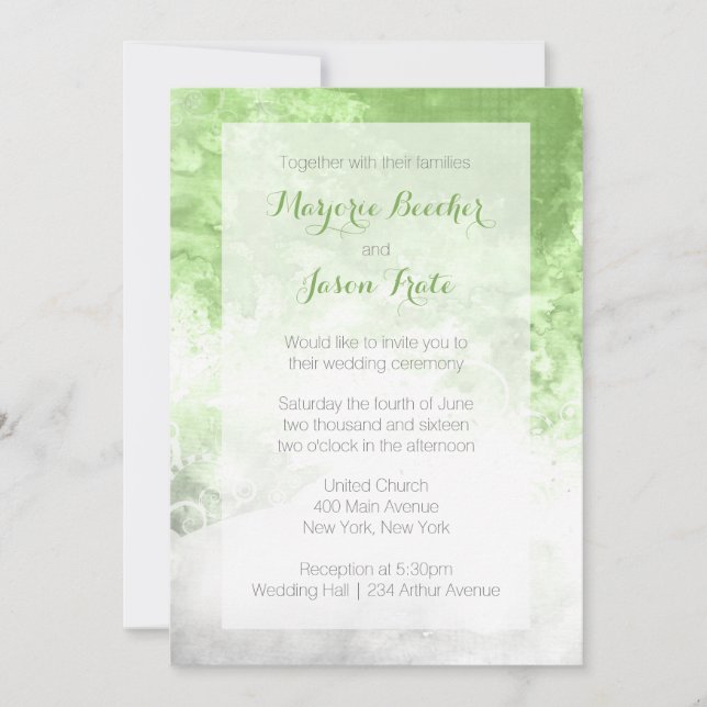 Watercolor Swirl Wedding Invitation - Green (Front)
