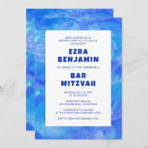 Watercolor Swirls Custom QR CODE Bar Bat Mitzvah Invitation