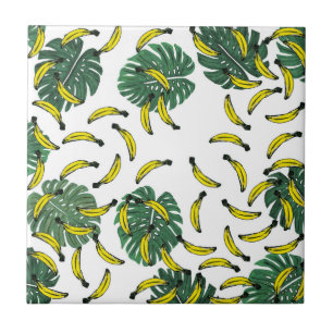 Watercolor Swiss Cheese Plant and Bananas Tile